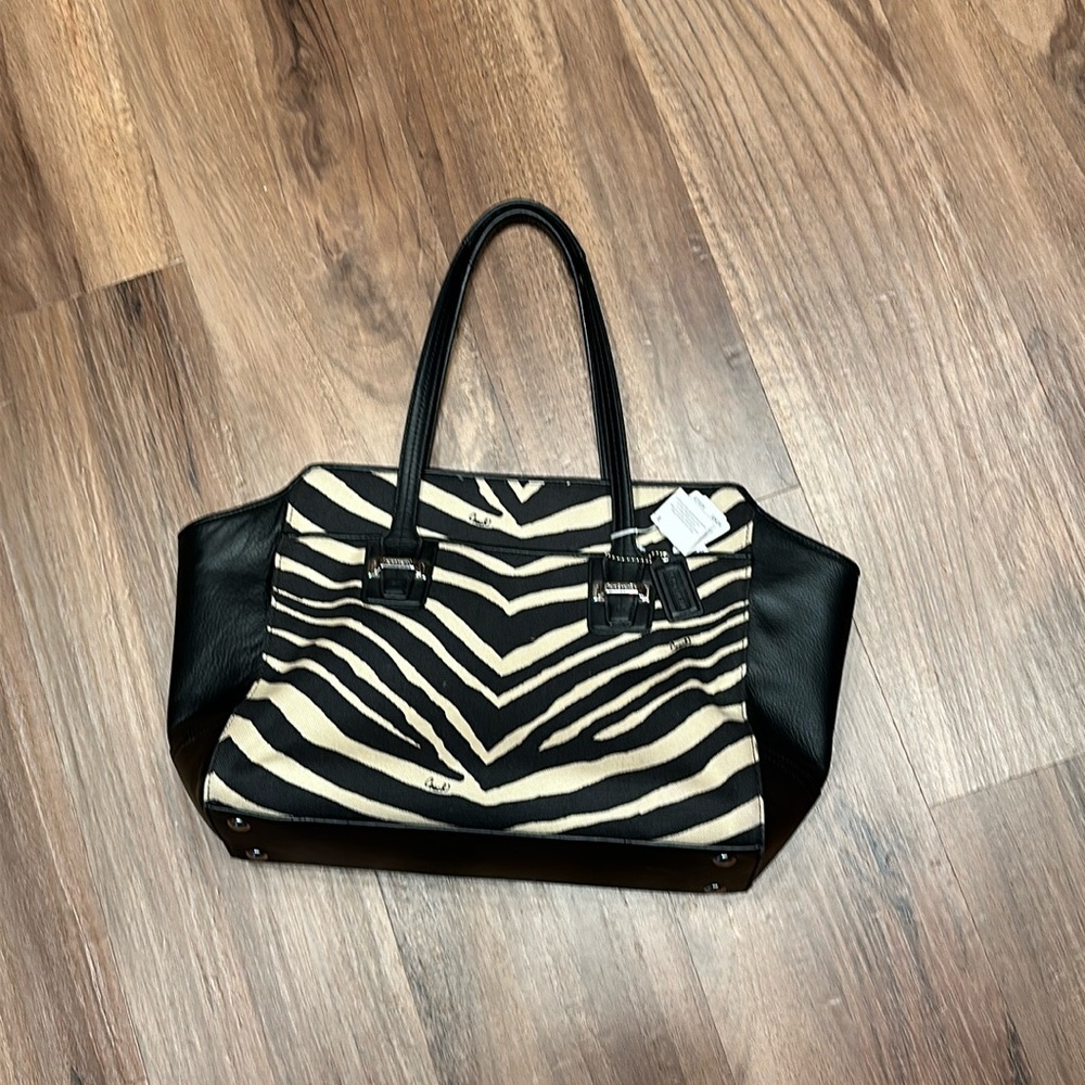 Authentic Coach canvas and leather zebra print handbag